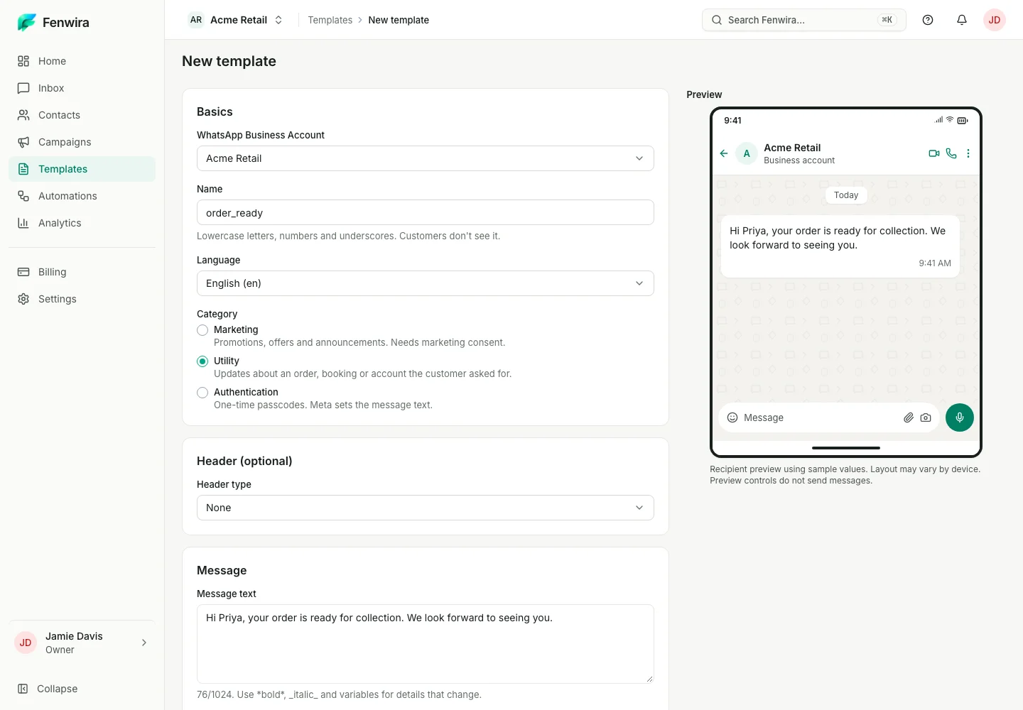 Fenwira Experience v2 template editor. Captured Fenwira Experience v2 application; sample workspace data.